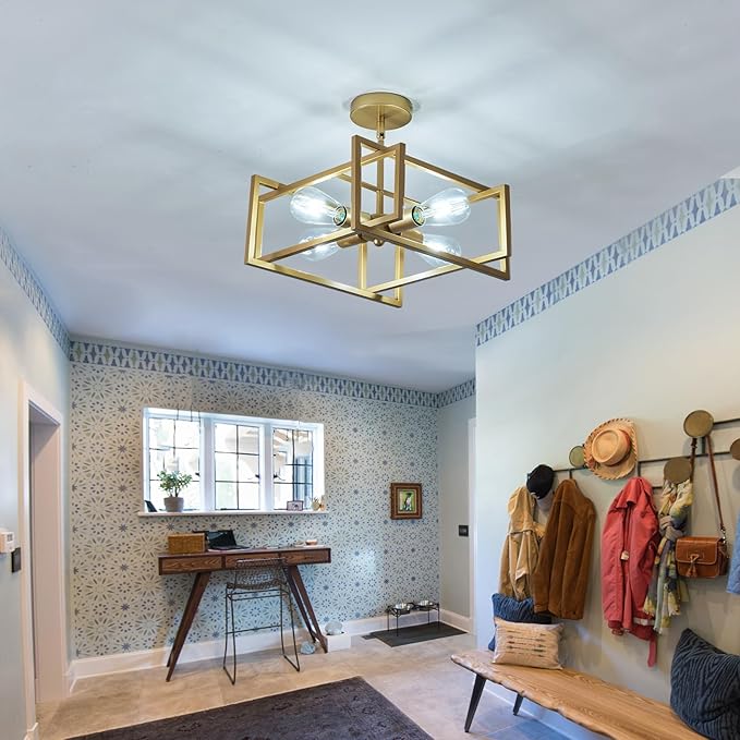 ZGLAOJT 4-Lights Ceiling Light Gold Light Fixture Industrial Flush Mount - Image 8