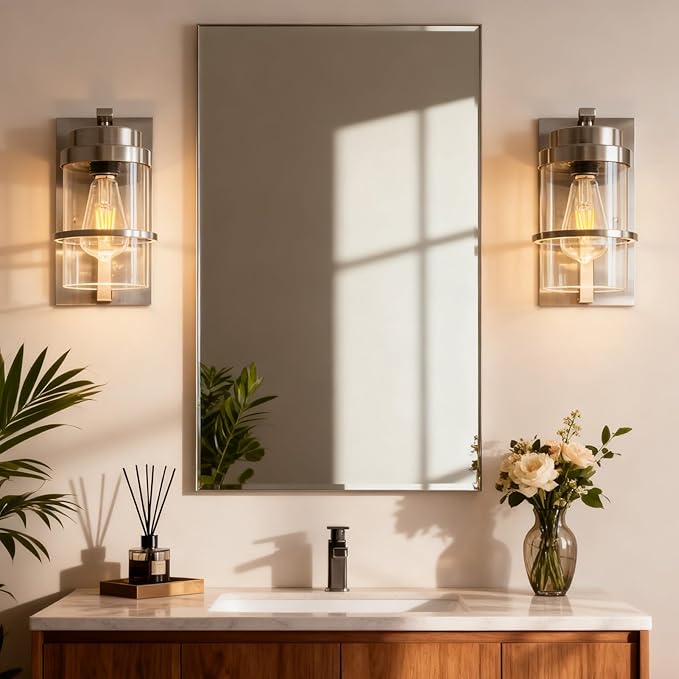Brushed Nickel Wall Sconces Light, Modern Wall Sconces Bathroom Light Fixtures - Image 2