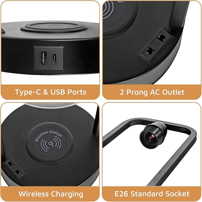 Wireless Charging Table Lamp for Bedroom Set of 2, Touch Control Dimmable - Image 4