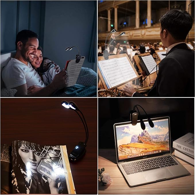 Music Stand Light, 1/2/4/10 Pack Clip on LED Book Lights, USB and AAA Battery - Image 6