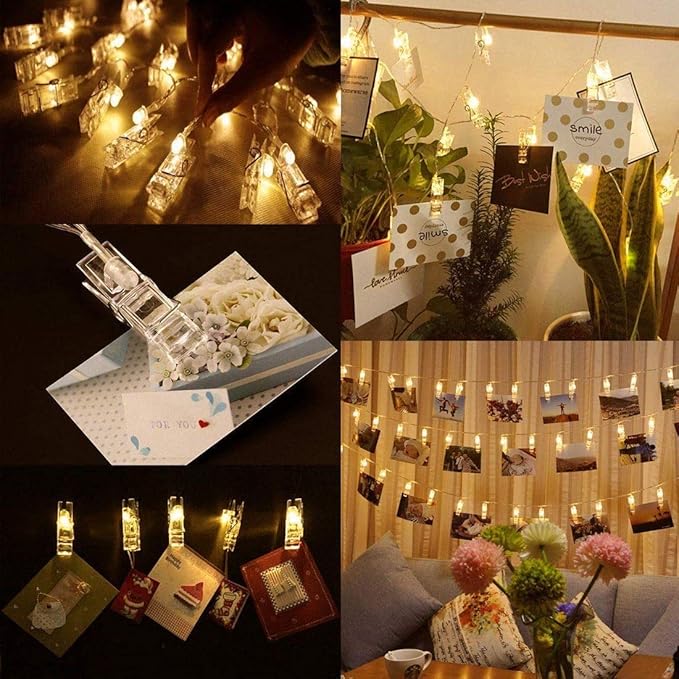Dopheuor LED Photo Clip Copper String Lights Starry Fairy Warm Yellow Lights - Image 3