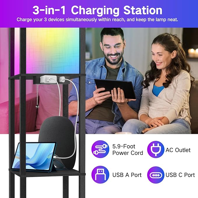 OUTON Floor Lamp with Shelves, LED Dimmable Floor Lamp with Remote & App Control - Image 5