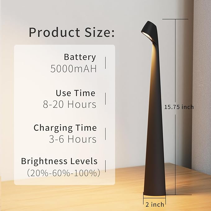 Portable Cordless LED Desk Lamp, Rechargeable Wireless Table Lamp, 3-Level - Image 6