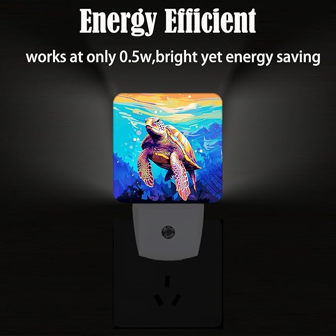 Watercolor Wild Turtle Night Light, Plug-in Nightlights Auto Sensor Night Lamp - Image 4