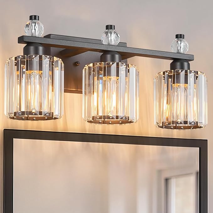 Bathroom Vanity Lights 3-Light Sand Black Modern Crystal Vanity Light Fixtures by FDPBY
