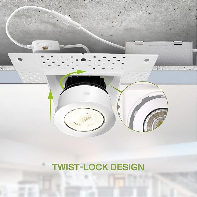 ASD Trimless 3 Inch LED Recessed Lighting, 12W 120V Commercial Square Downlight - Image 4