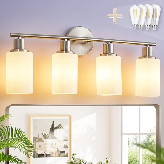 DLLT 4-Light Bathroom Light Fixtures: Nickel Modern Vanity Lights by DINGLILIGHTING