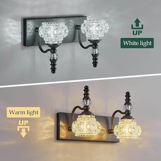 Modern Glass Crystal Bathroom Vanity Light Indoor Wall Lamp Black Vintage Wall - Image 4