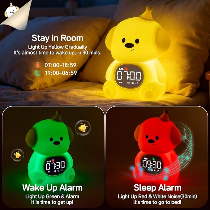 Alarm Clock for Kids with Night Light, Sleep Training Clock Time to Wake Clock - Image 3
