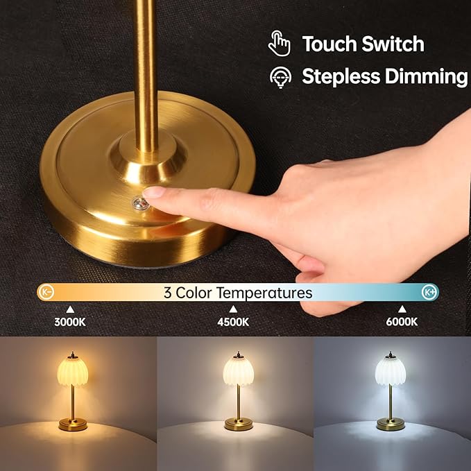 Tulip Table Lamp with 5000mAh Battery & Touch Control, Small Cordless Table - Image 4