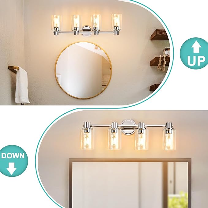 4 Light Bathroom Wall Light Fixtures Chrome Bathroom Wall Sconce - Image 4