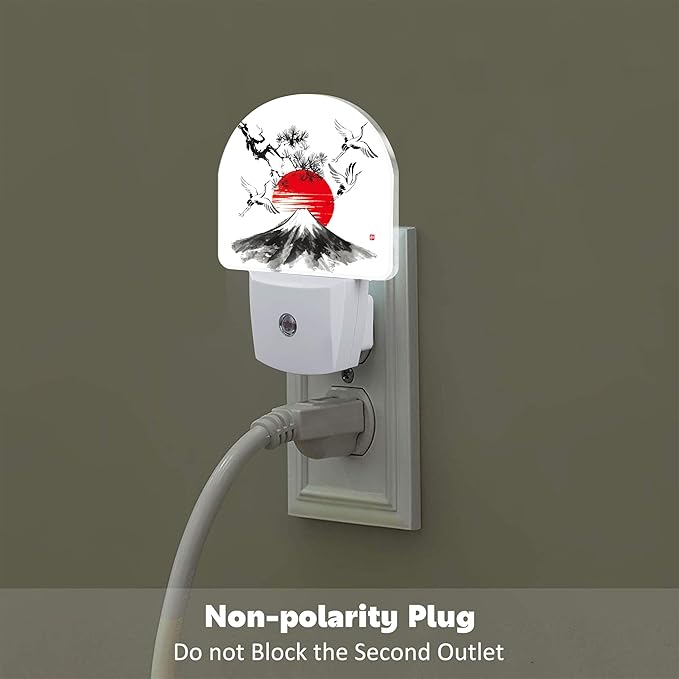 Red Sun Fuji Mountain and Storks Night Light Plug into Wall, Ink Landscape - Image 4