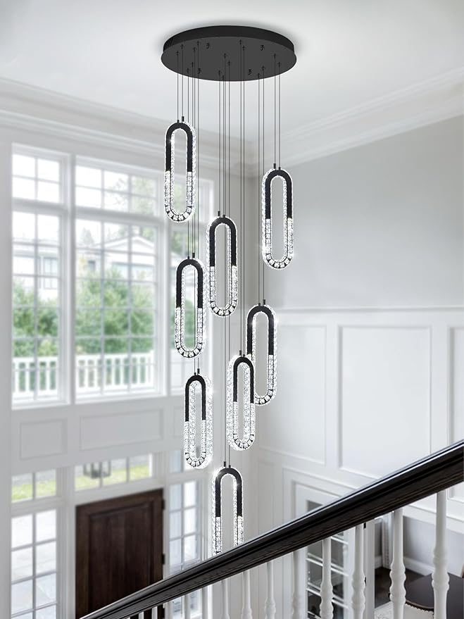 Modern Led Black Chandelier Adjustable 8 Rings Crystal Chandelier - Image 8