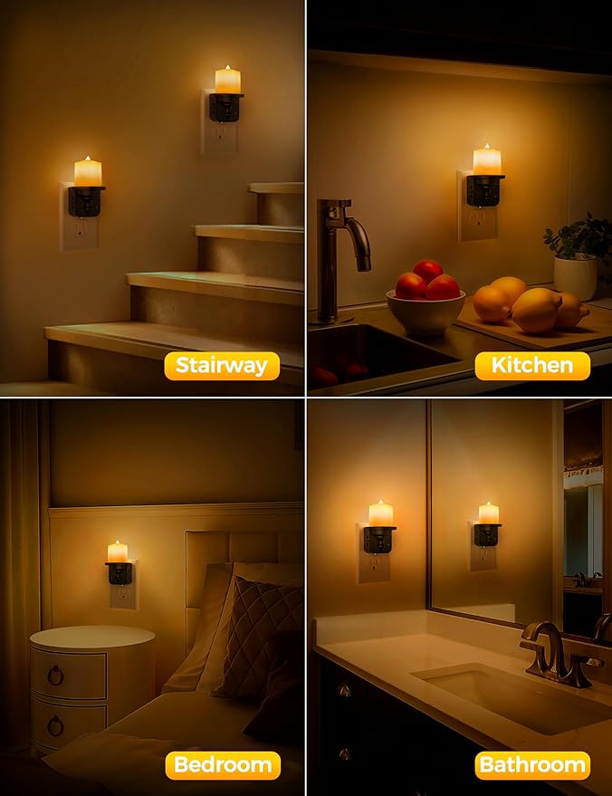 Briignite Flameless Candle Night Lights, Amber Plug-in 2 Pack, LED Candle - Image 5