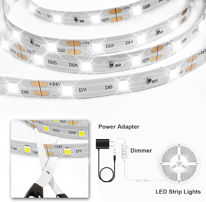 phopollo White LED Strip Lights, 25ft Dimmable 6500k Daylight White Led Light - Image 7
