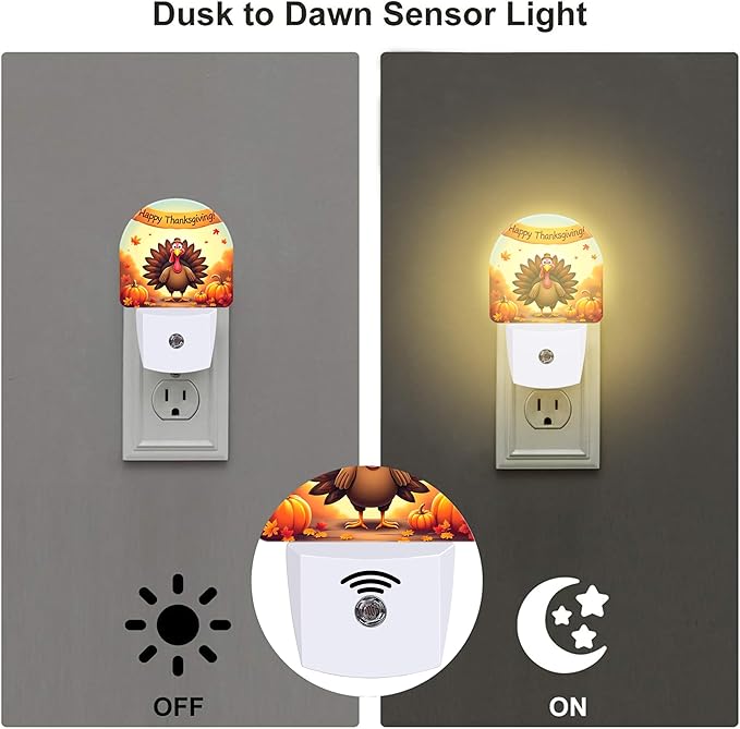 Thanksgiving Turkey Night Light Plug into Wall, Fall Autumn Pumpkins Harvest - Image 3