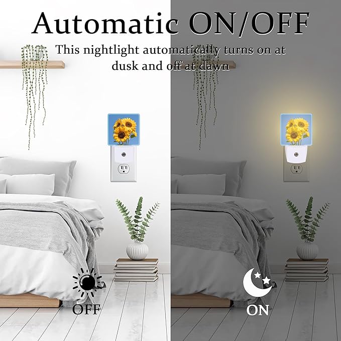 Blooming Sunflowers Night Light Plug into Wall, Summer Blue Sky Sunflower Dusk - Image 6