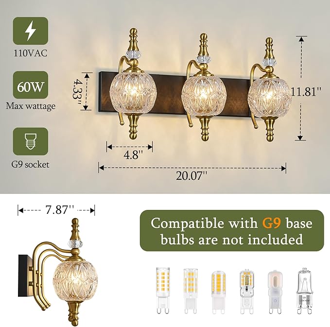 Modern Crystal Bathroom Vanity Lights Fixtures Over Mirror Black Gold Vintage - Image 4