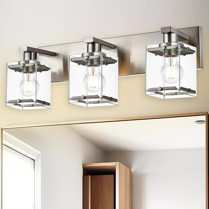 3-Lights Bathroom Wall Light Fixtures E26 Bulb Base, Brushed Nickel Vanity by WINSHENLighting