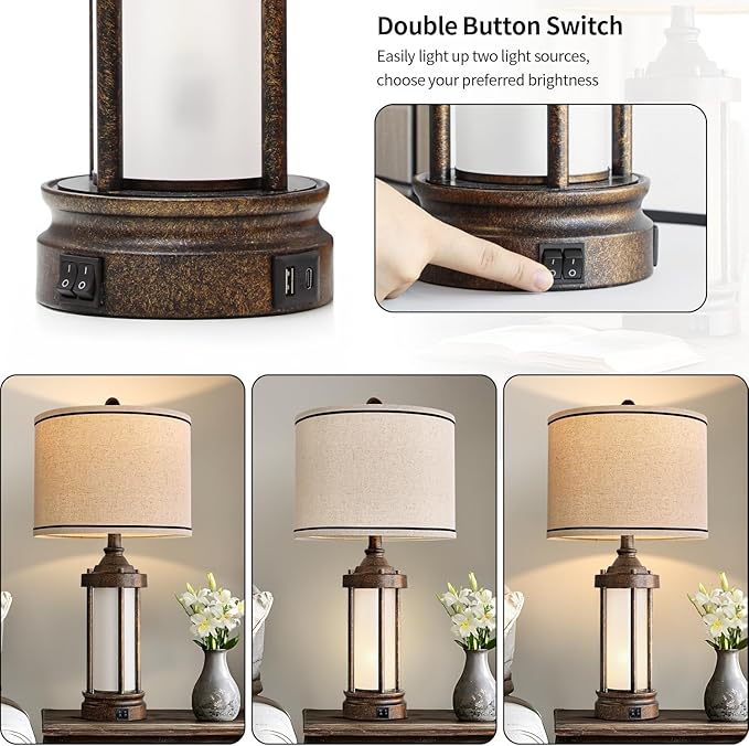 25'' Table Lamp for Living Room Bedroom Farmhouse Metal Lamps - Image 4
