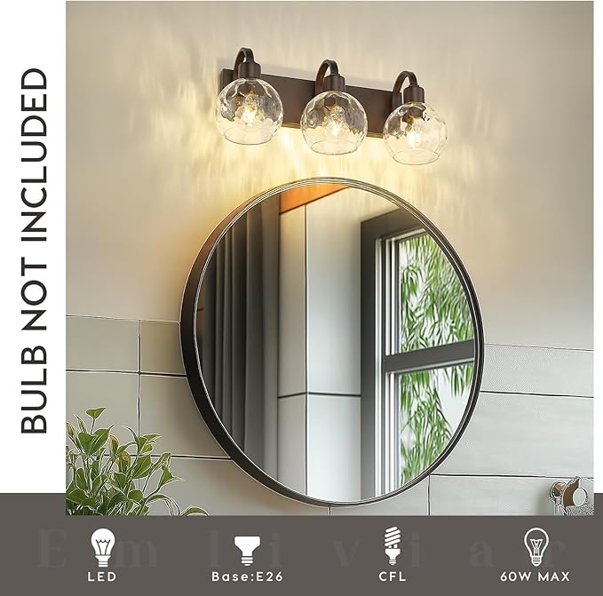 Emliviar 3-Light Bathroom Light Fixtures Over Mirror - Image 3