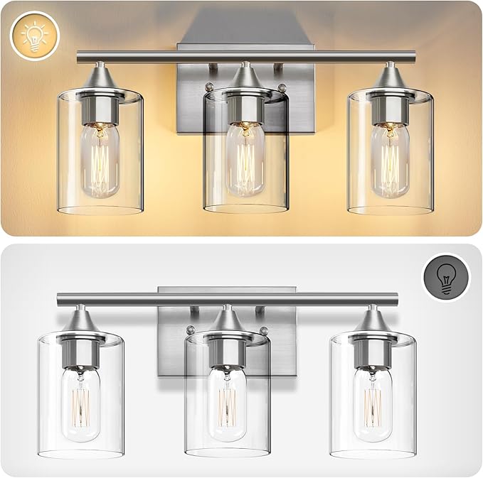 3-Light Bathroom Light Fixtures, Brushed Nickel Vanity Light, Modern Bathroom - Image 7