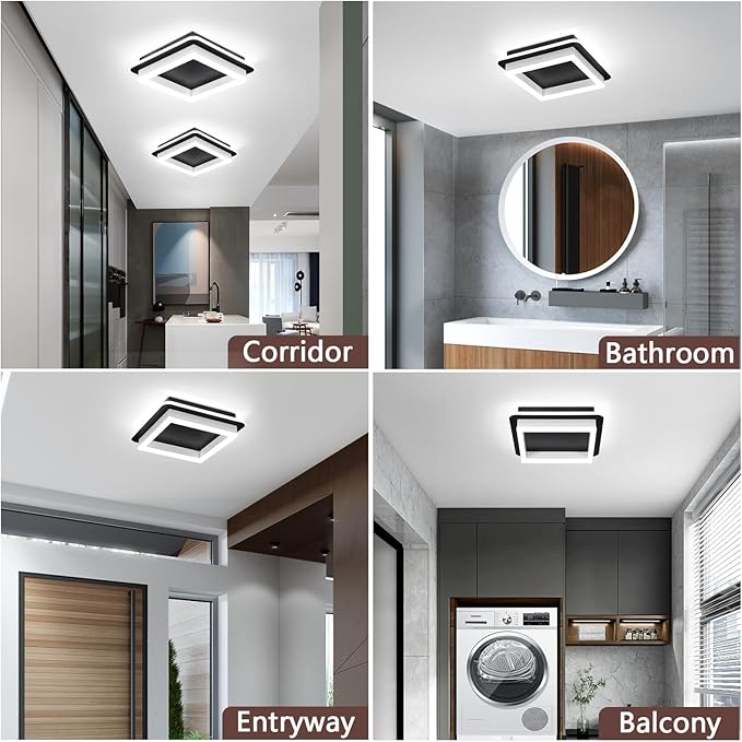 CANEOE 3 Packs Square Flush Mount Ceiling Light, 6000K Black Modern LED Ceiling - Image 8