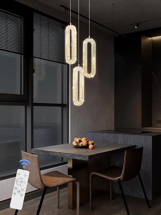 3-Light Modern Pendant Light Crystal Ring Chandelier Silver LED Pendant - Image 8