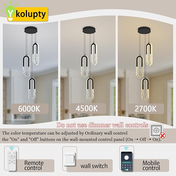 Modern Crystal Chandeliers LED Pendant Lighting Ring Black Flush Mount Ceiling - Image 3