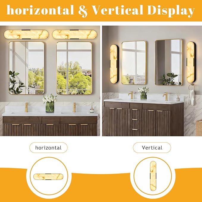 2 Pack Alabaster Wall Sconces 20" Black Modern Vanity Wall Lights - Image 5