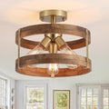 3-Light Rustic Farmhouse Wood Flush Mount Ceiling Light Fixture 12.59 inch Oak by Unknown