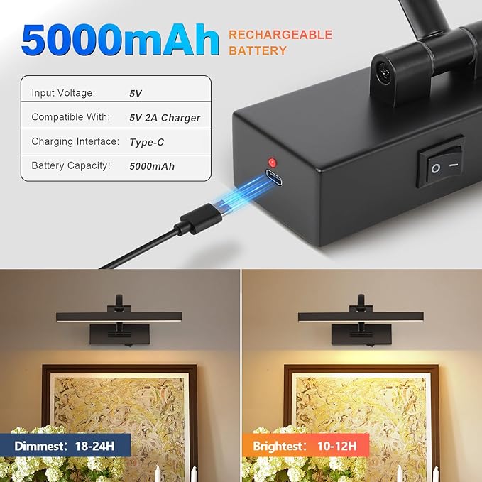 Picture Lights for Wall Battery Operated, Wireless Black Art Lighting for - Image 7