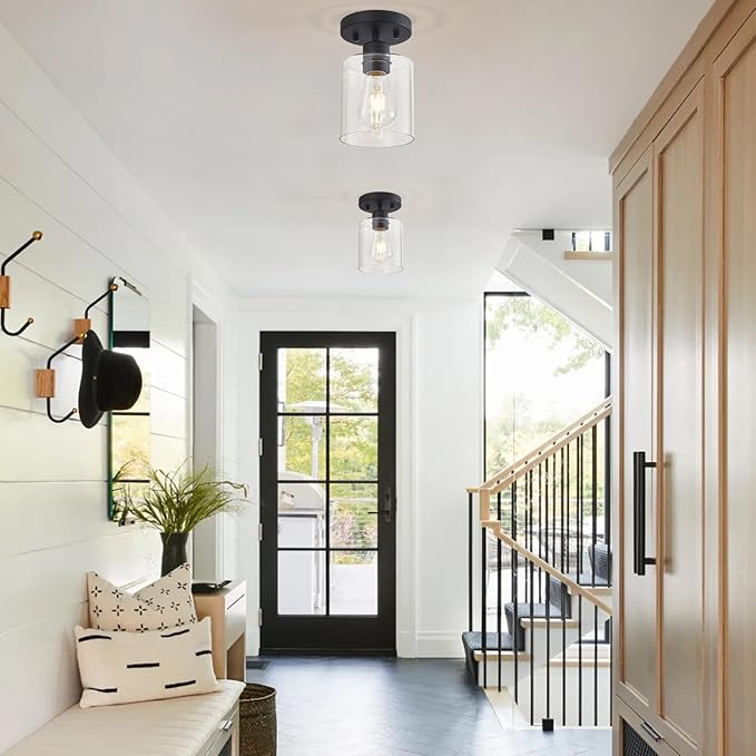 1 Light Semi Flush Mount Ceiling Light Black Kitchen Lighting Fixtures Ceiling - Image 2