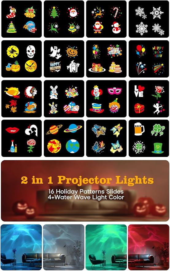 Christmas Projector Lights Outdoor Indoor, 2-in-1 Light Projector Water Wave - Image 2