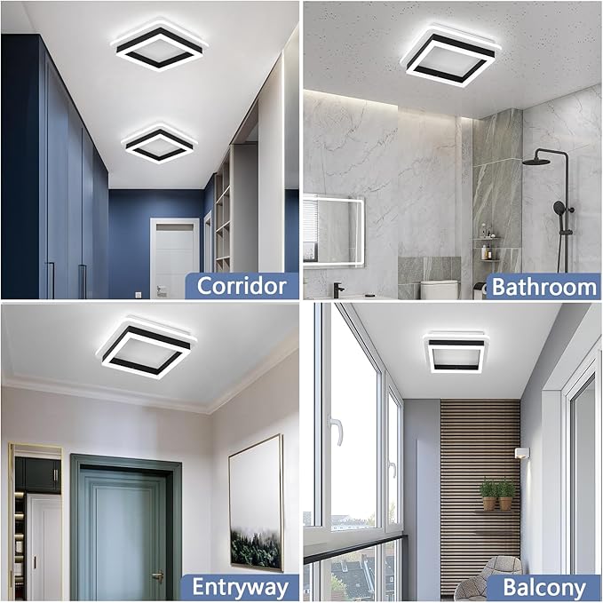 CANEOE 2 Packs Square Flush Mount Ceiling Light, 6000K Black Modern LED Ceiling - Image 7