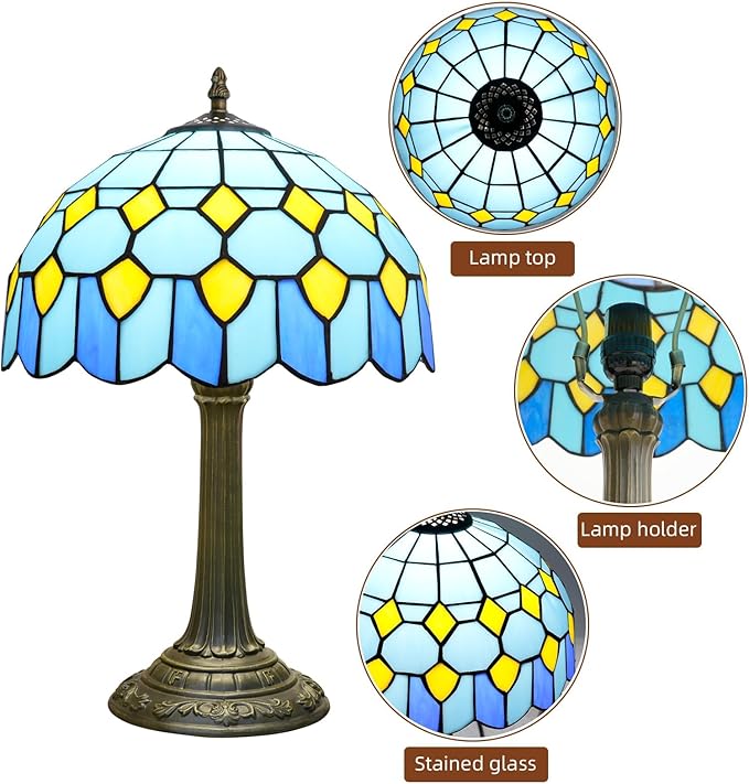 Tiffany Lamp Modern Design Blue Mediterranean Style Stained Glass Lamps Coastal - Image 5