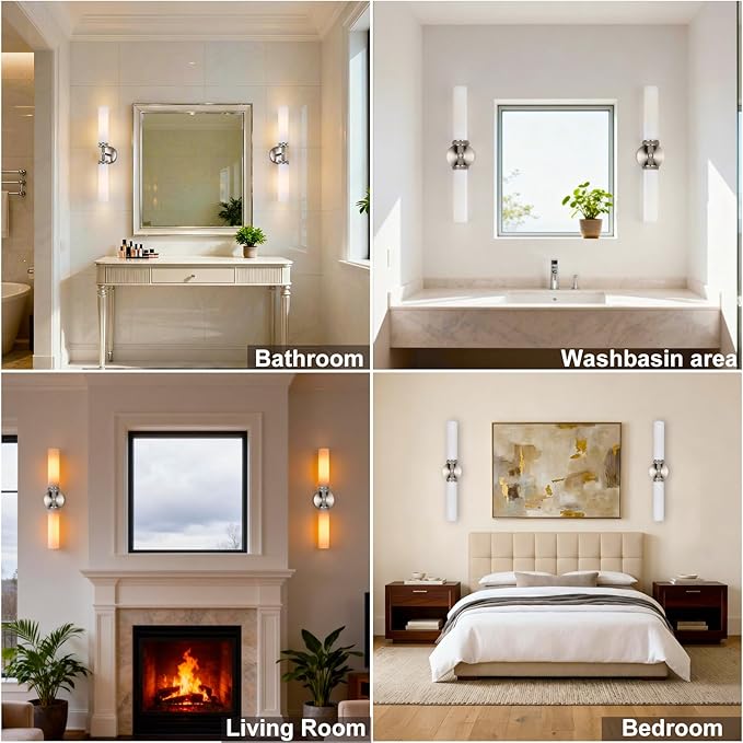LaLuLa Brushed Nickel Vanity Lights – 2-Light Hardwired Bathroom Light Fixtures - Image 8