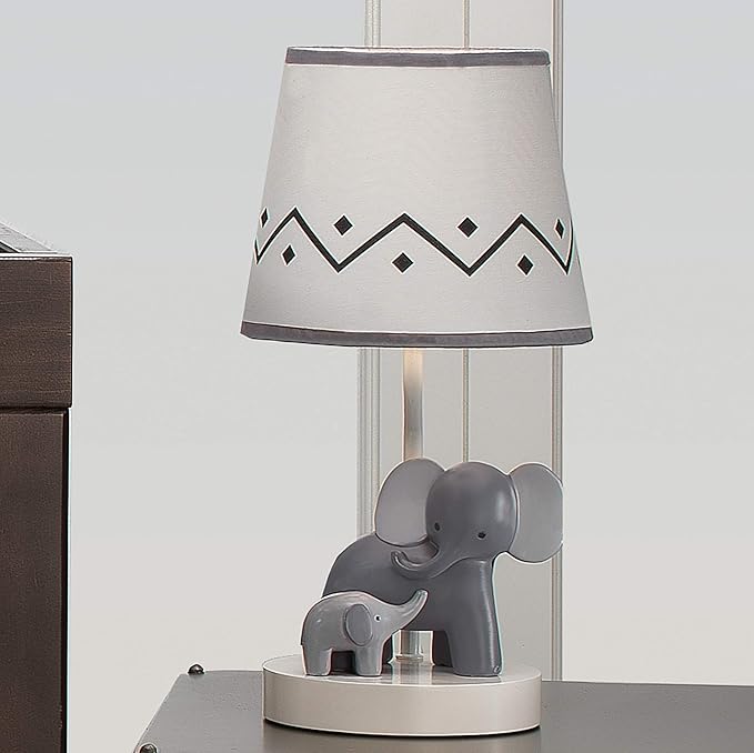Lambs & Ivy Me & Mama White/Gray Elephant Nursery Lamp - Image 3