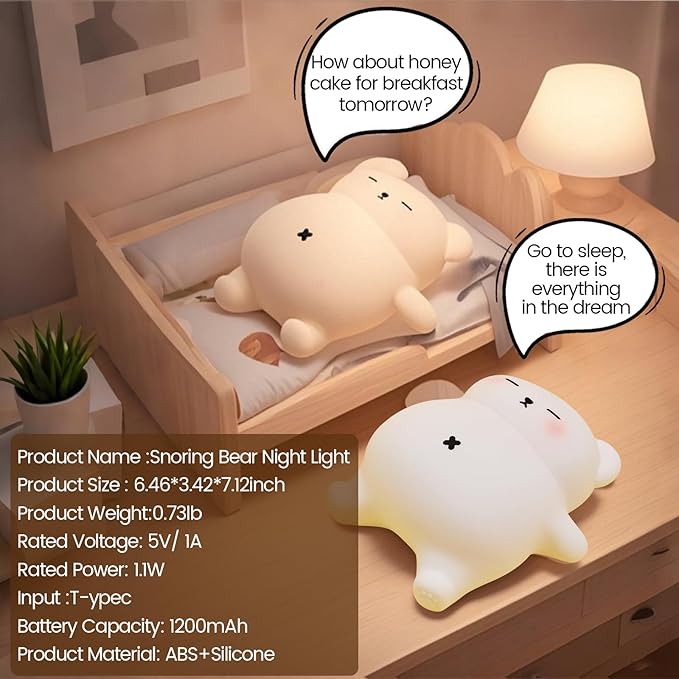 Sleepy Snoring Bear Night Light, Novelty Nursery Nightlight - Image 7