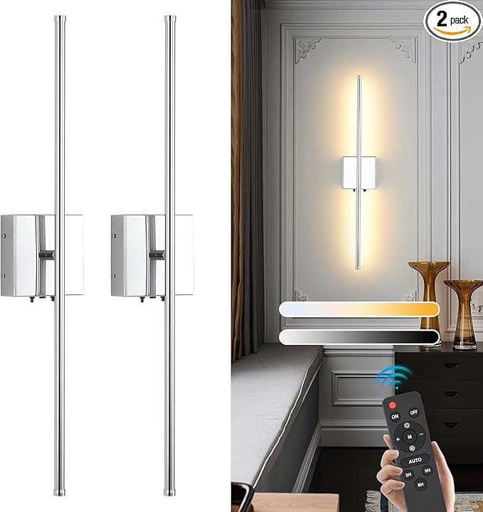 Chrome Wireless LED Battery Operated Wall Sconces, 11000mAh Rechargeable Wall by KELUOLY