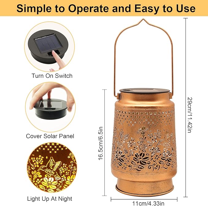 2 Pack Solar Lanterns Outdoor Hummingbird Garden Decor, Christmas Gifts - Image 5