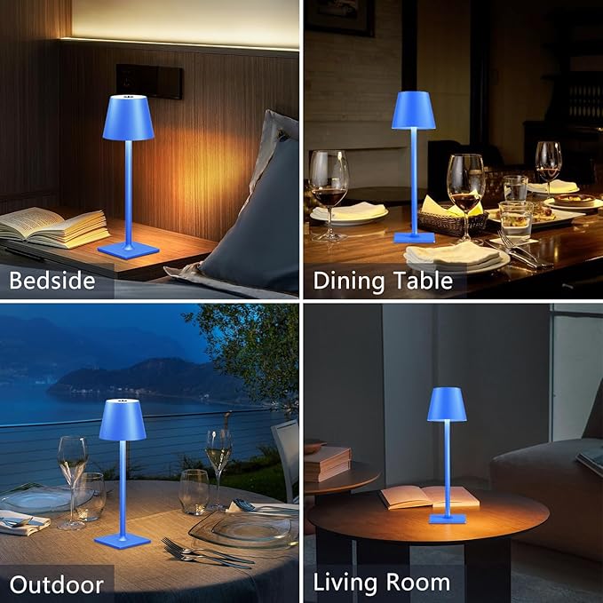 Blue Cordless Table Lamp Set of 2, Indoor/Outdoor Table Lamp - Image 4