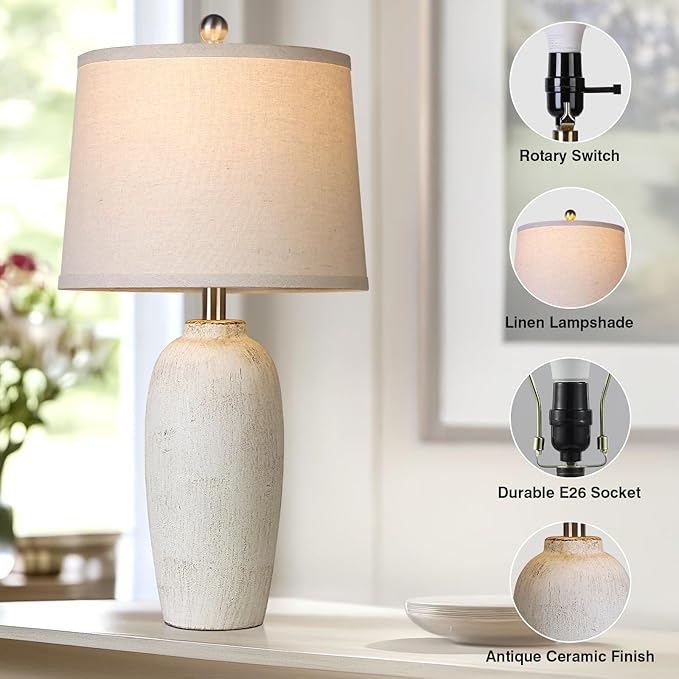 25“ Jar Table Lamps Set of 2, Ceramic Bedside Lamps - Image 3