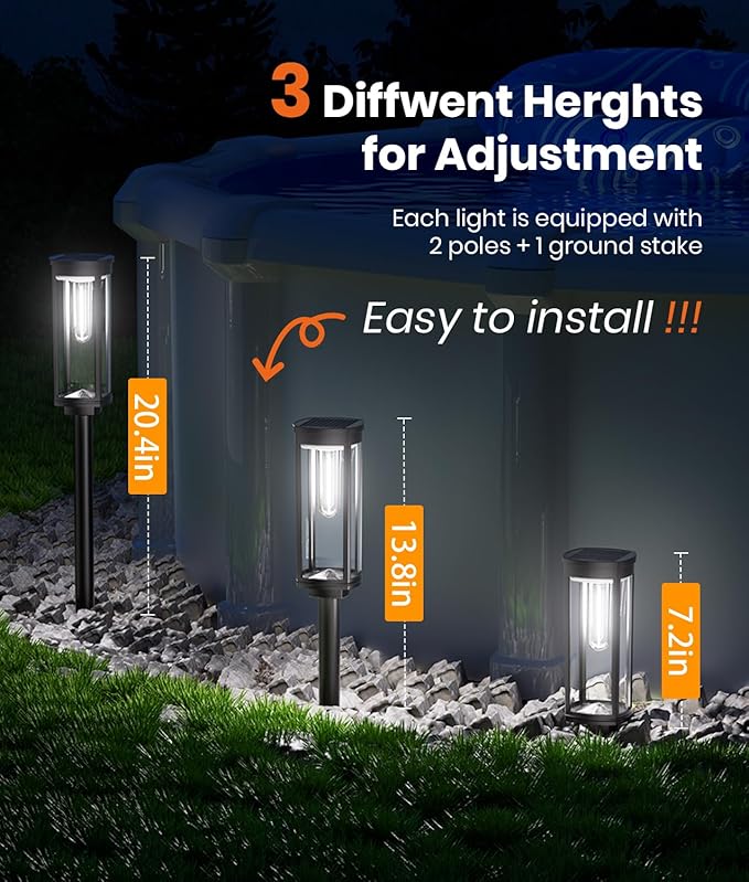 Solar Pathway Lights Outdoor Powered Waterproof 8 Pack Upgraded Solar Walkway - Image 6