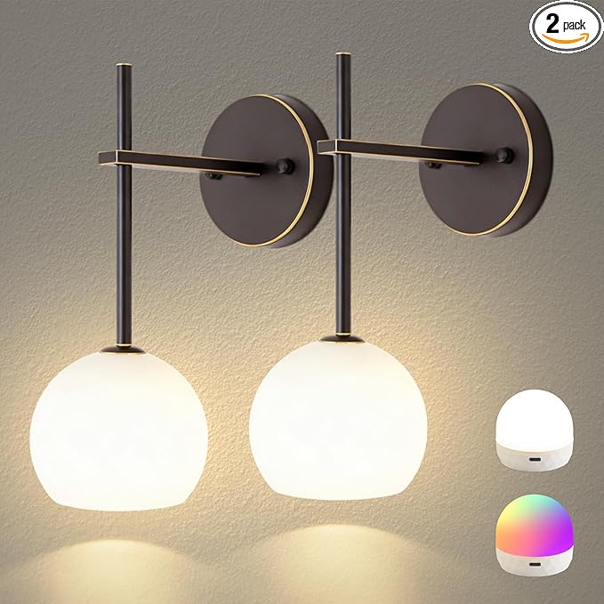 Brown Gold Battery Operated Wall Sconces Set of 2, Rechargeable Wireless Wall by KeepShinning