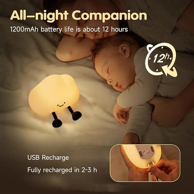 Cloud Night Light for Kids, Adorable Touch Night Lamp Silicone Dimmable LED - Image 4