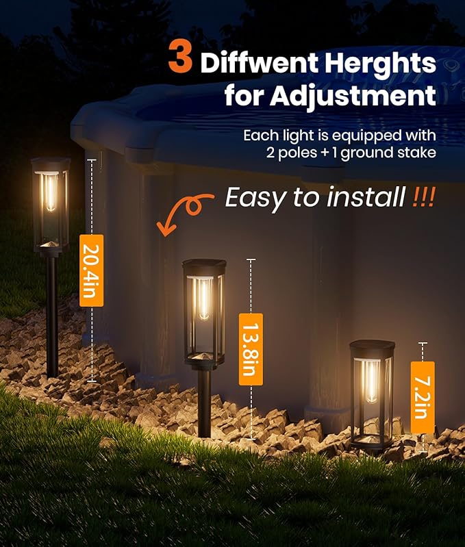 Solar Pathway Lights Outdoor Warm White 8-Pack Waterproof IP65, Auto On/Off - Image 6