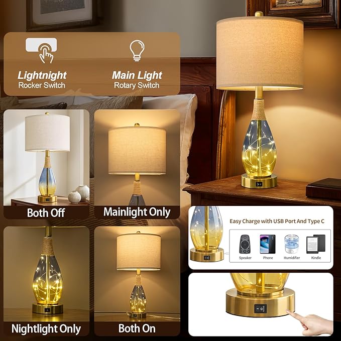 OYEARS 23" Table Lamps for Living Room Set of 2, Bedside Lamps for Night Stands - Image 3