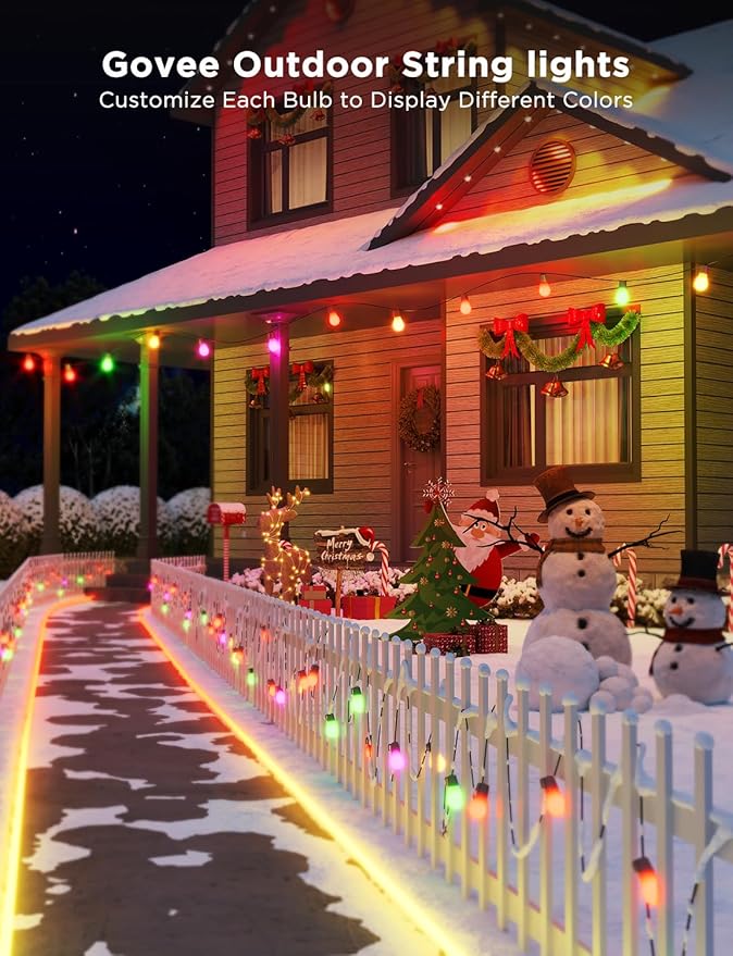 Govee S14 Bulb Outdoor String Lights 2, 96ft Smart RGBIC Warm White Patio Lights - Image 2