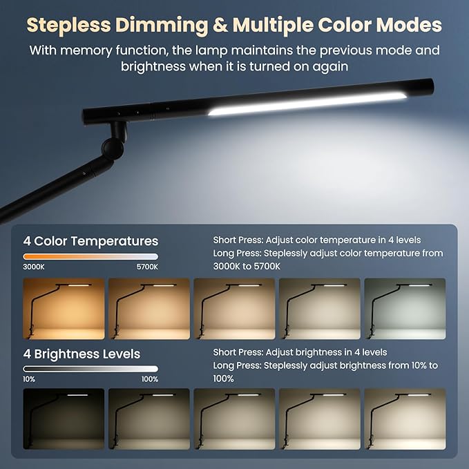 Pak LED Desk Lamp with Clamp, 18W Dual Light Architect Desk Light, Adjustable - Image 3